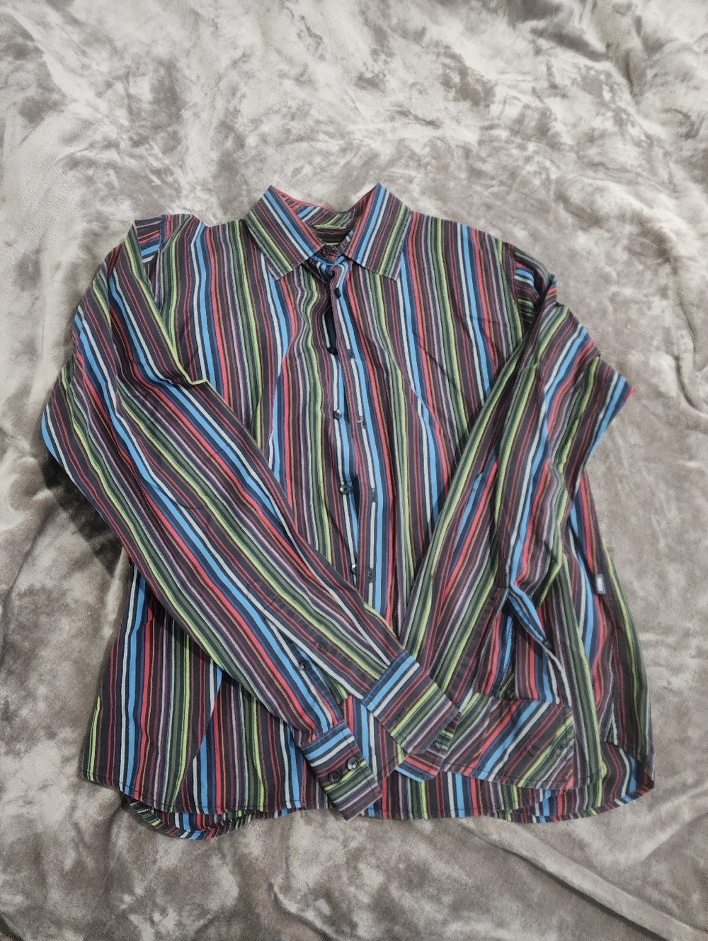 Vintage Mexx Men's Multi-Stripe Button-Down Shirt — Blue, Green, Red, Black
